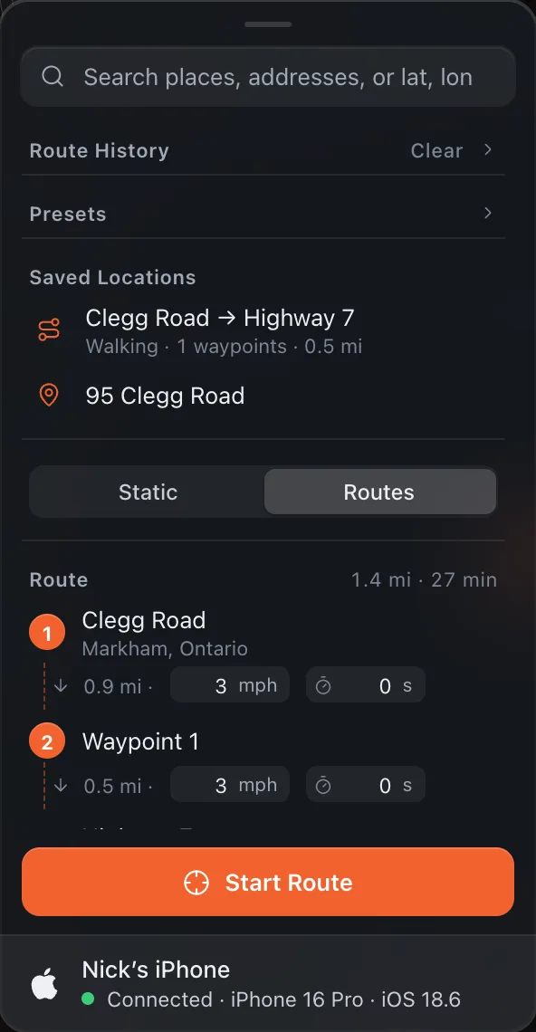 Route History in Routes mode