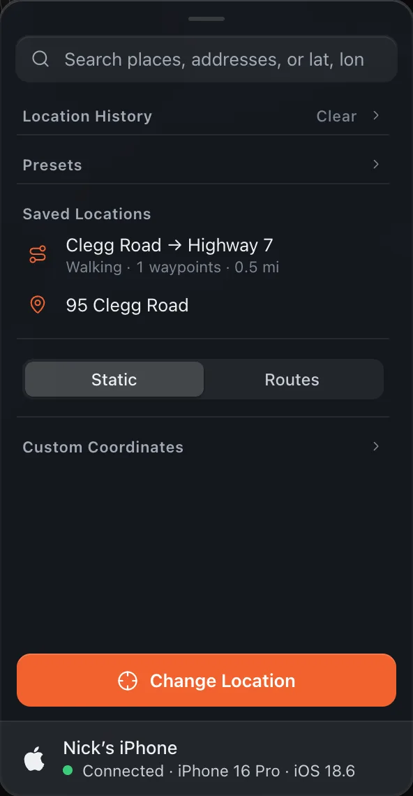 Location History in Static mode